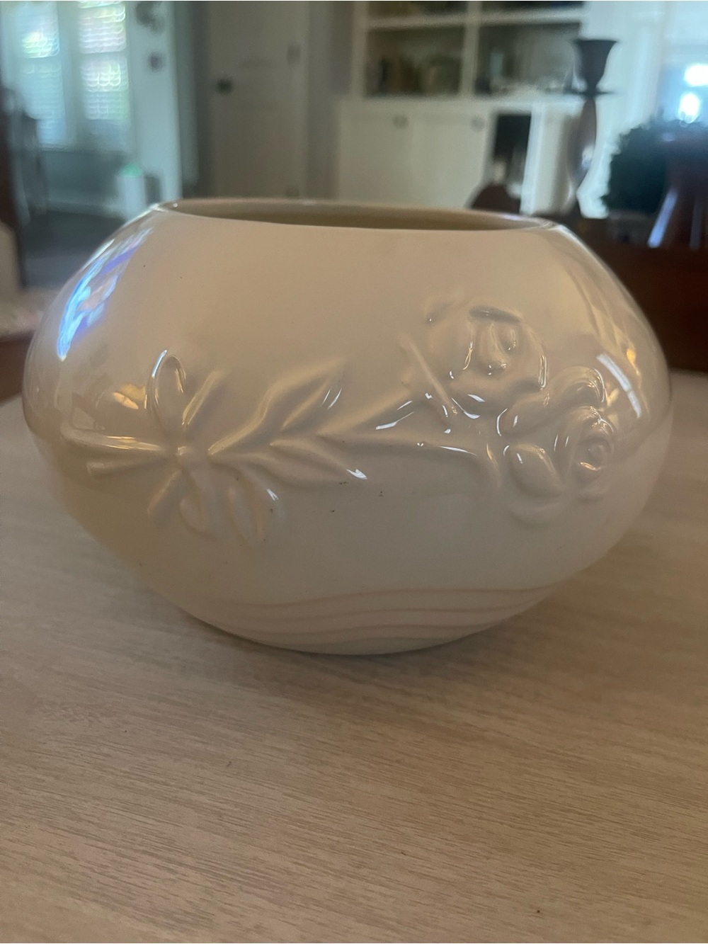 Vintage White Ceramic Embossed Floral Vase Retro Granny Core Cottage core
